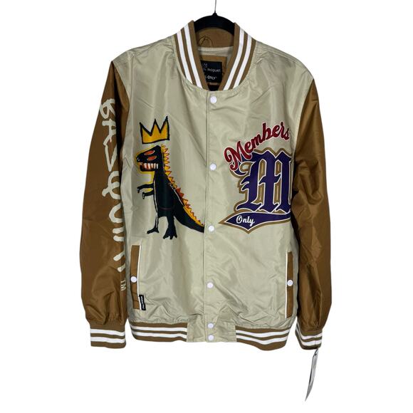 NWT Men's Members Only Jean Michel Basquat Brown Varsity Windbreaker Size M - Picture 1 of 6
